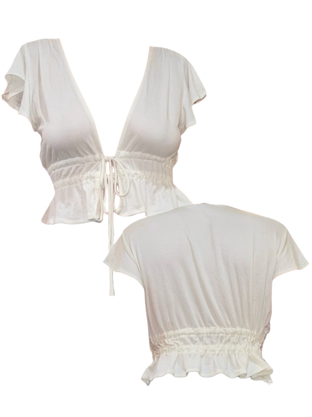 NWOT Urban Outfitters Cream Tie-Front Ruffle Crop Top